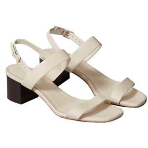EVERLANE The Double Strap Block Heel Sandal Bone Leather Adjustable Buckle 10.5